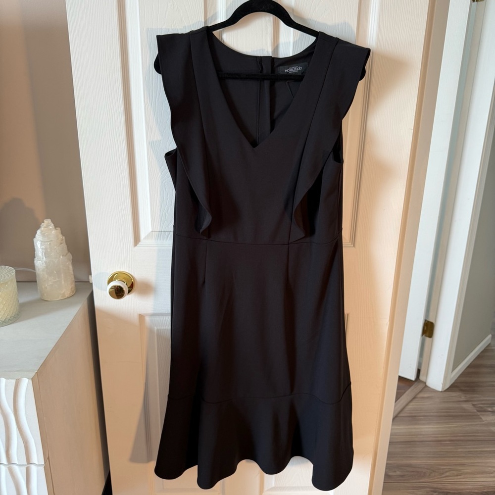 Black Ruffled A-line Midi Dress for Cocktail